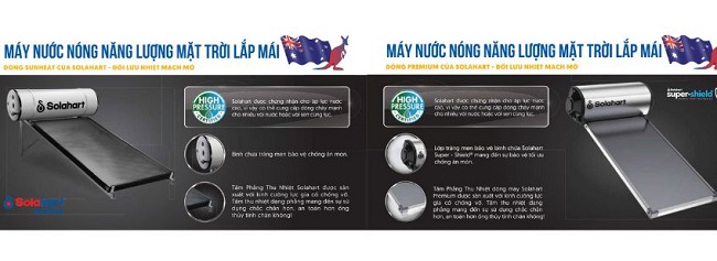So sánh Máy nước nóng năng lượng mặt trời Solahart dòng Sunheat và Premium
